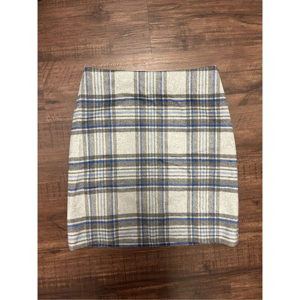 Talbots Twill Wool Pencil Skirt Brushed Plaid, Gray Blue Sz 6